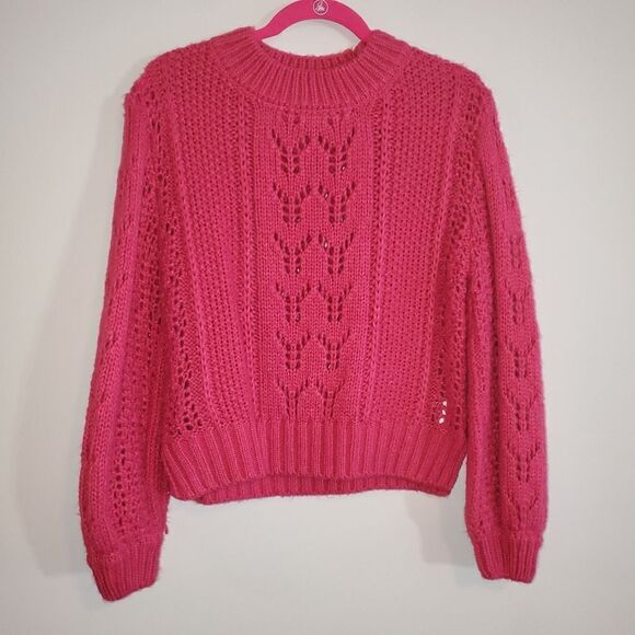 ALYA CHUNKY FUSHIA PINK CROP OVERSIZED SWEATER SIZE SMALL - Picture 1 of 6